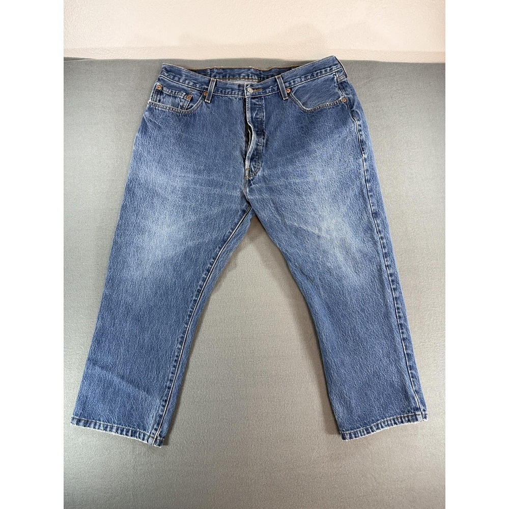 Levi's 501 Jeans Mens 40x30‎ Medium Wash Blue Straight Button Fly Denim Casual